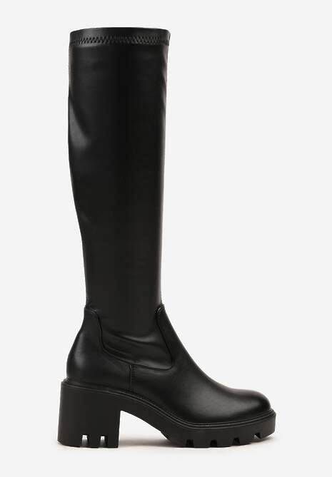 Czarne Kozaki na Słupkowym Obcasie z Przylegającą Cholewką Vemariel