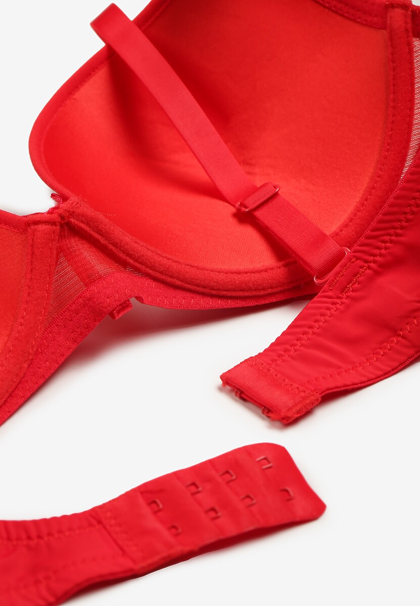 Czerwony Biustonosz Push Up Ozdobiony Kwiatowym Wzorem i Kokardką Amaril