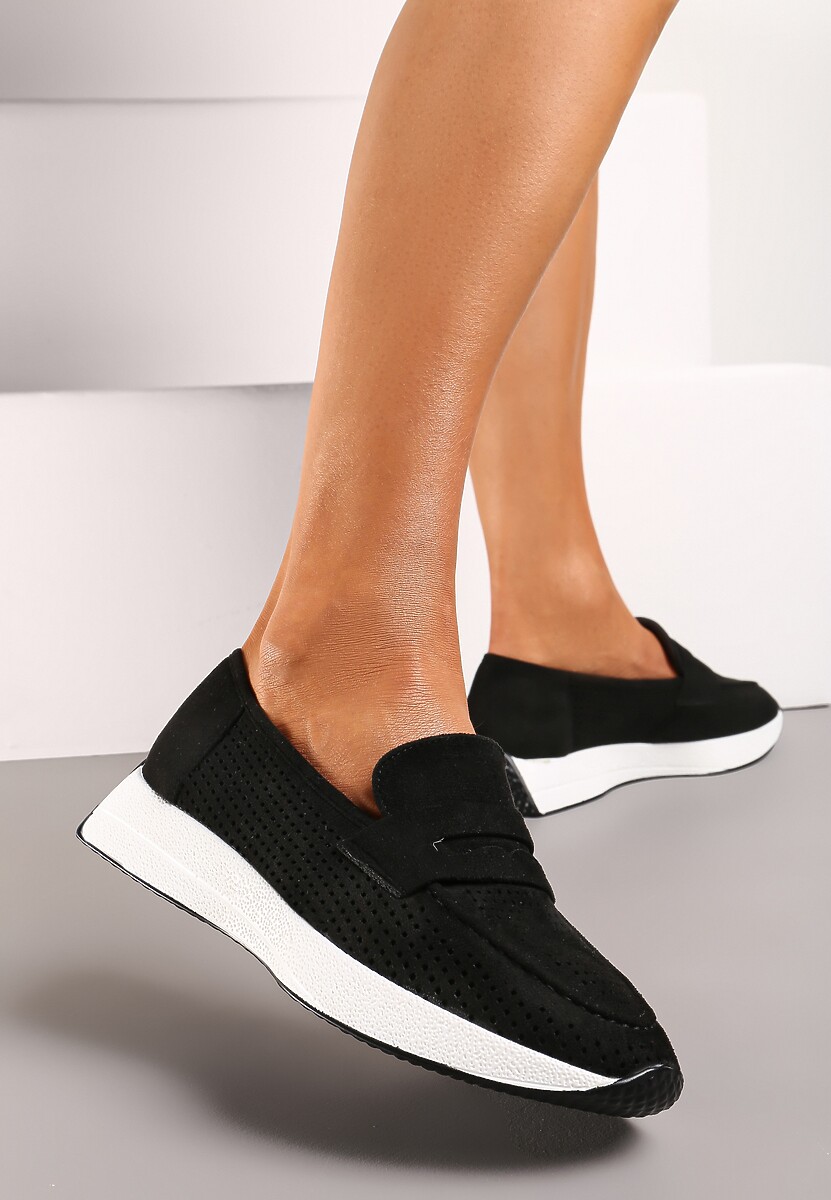 Beżowe Ażurowe Półbuty Mokasyny na Niewysokiej Platformie Zuni