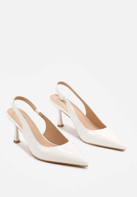Białe Sandały na Obcasie ze Szpiczastym Noskiem i Paskiem przy Pięcie Deovienne
