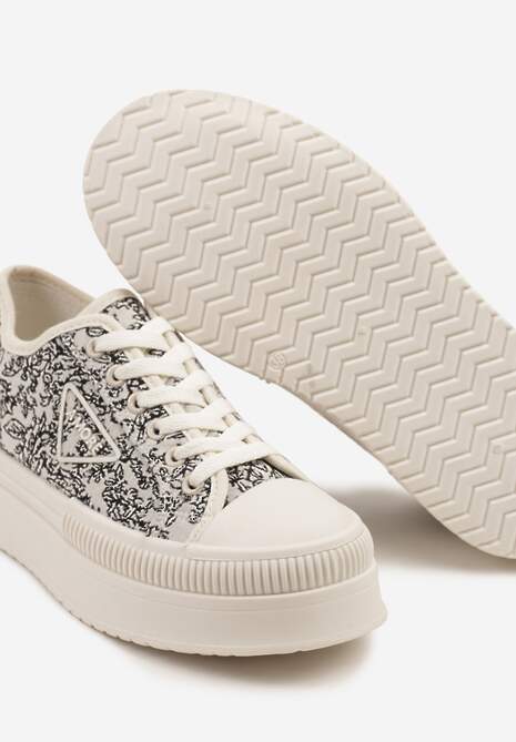 Beżowo-Czarne Trampki na Podwójnej Podeszwie z Ozdobnym Znaczkiem na Cholewce Alivrelia