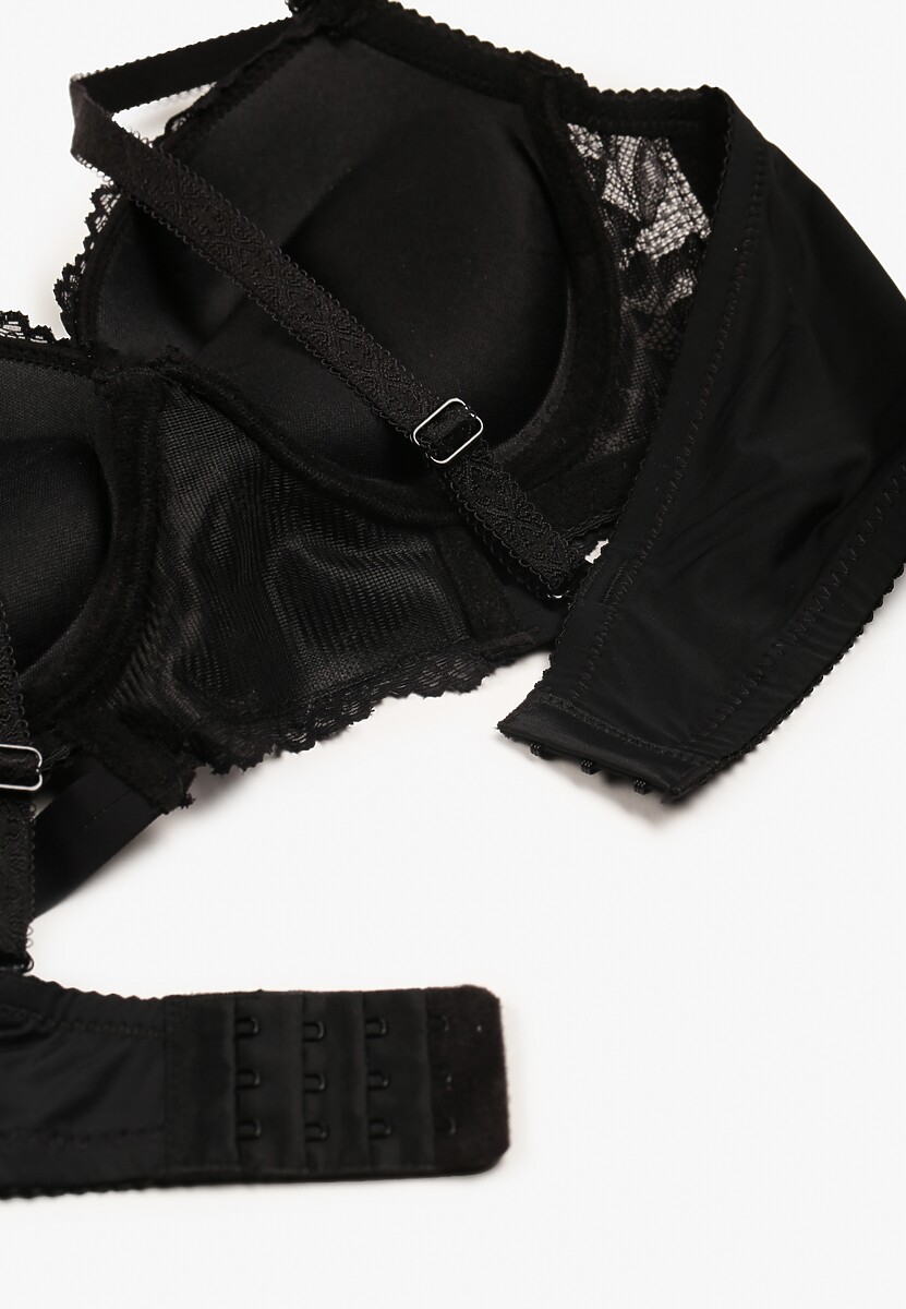 Czarno-Beżowy Biustonosz Push-Up Ozdobiony Koronką i Napisami z Cekinami Elisei
