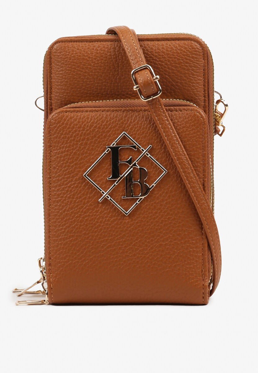 Brązowa Torebka w Stylu Etui Ozdobiona Metaliczną Aplikacją Iniffia