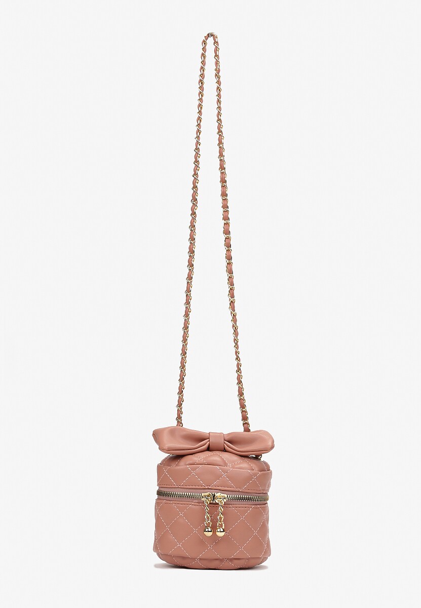 Różowa Kwadratowa Pikowana Torebka z Ozdobną Kokardą i Suwakami Vianefa