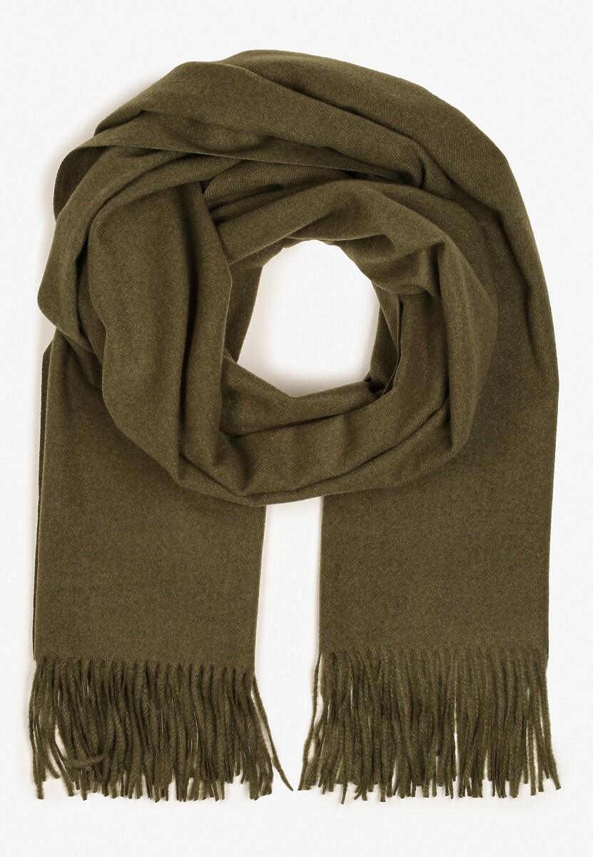 Czarny Długu Szalik Wiskozowy z Wełną Ozdobiony Frędzlami Portina