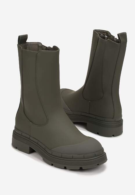 Zielone Botki Workery na Grubej Podeszwie Irasi