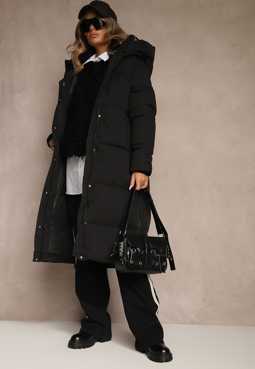 Ciemnozielona Zimowa Kurtka z Pikowanymi Przeszyciami Kapturem i Suwakami Gionea