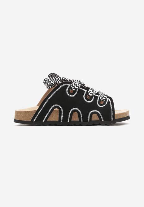 Czarne Płaskie Klapki z Ozdobnym Sznurowaniem Christamae