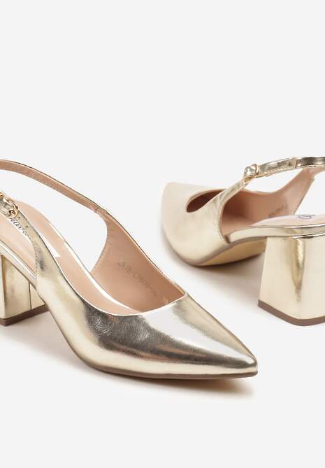 Złote Sandały Slingback na Słupkowym Obcasie Tenella