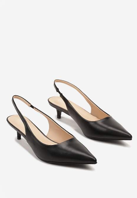 Czarne Sandały na Kaczuszce ze Szpiczastym Noskiem Slingback Farinea