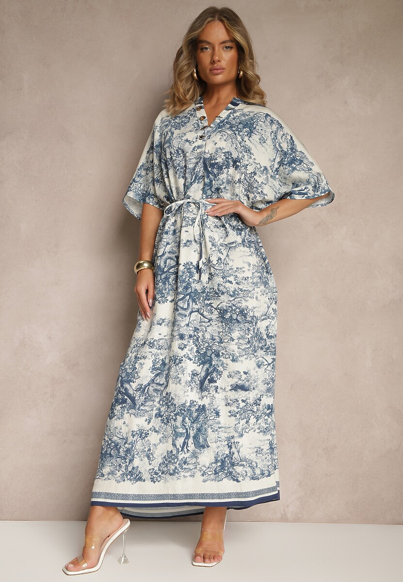 Szara Sukienka Oversize z Wiskozą i Abstrakcyjnym Motywem Lunisana