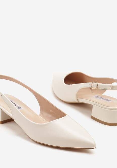 Beżowe Sandały na Słupku Typu Slingback Odavine
