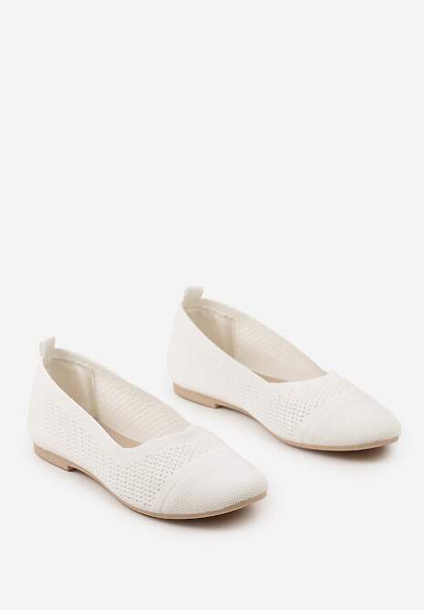 Białe Płaskie Balerinki z Siateczkowego Materiału Nelibra