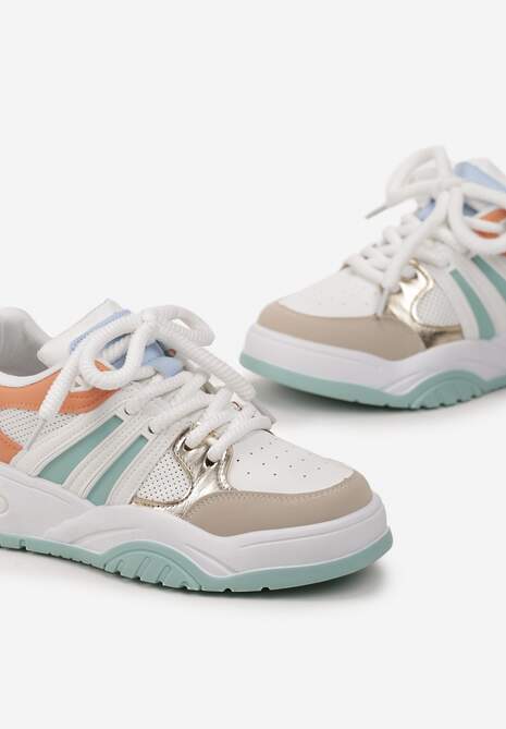 Biało-Pomarańczowe Sneakersy na Grubej Podeszwie z Brokatem Lenema