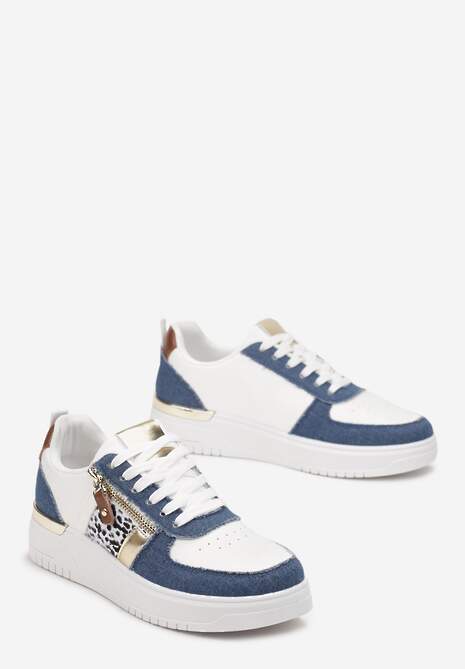 Niebieskie Sneakersy przed Kostkę z Suwakiem i Metaliczną Wstawką Ludovico