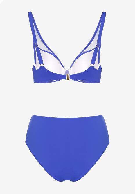 Niebieskie Bikini z Siateczkowymi Zdobieniami Biustonosz i Majtki Typu Figi Linelissa