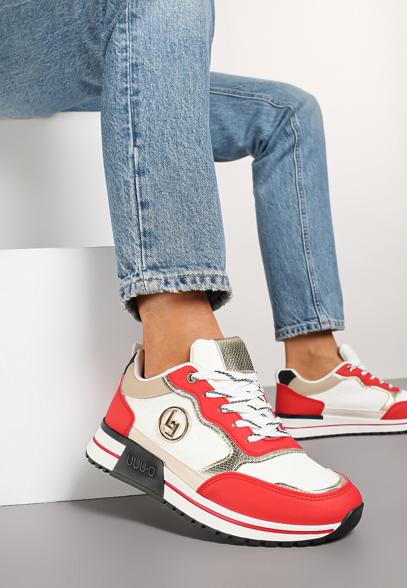 Biało-Czerwone Sneakersy z Metaliczną Ozdobą Firamia