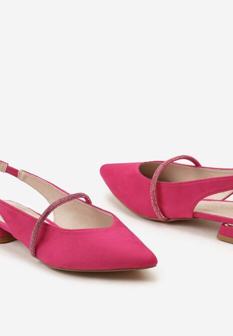 Fuksjowe Czółenka z Noskiem w Szpic Paskiem z Cyrkoniami i Skórzaną Wkładką  Veietta