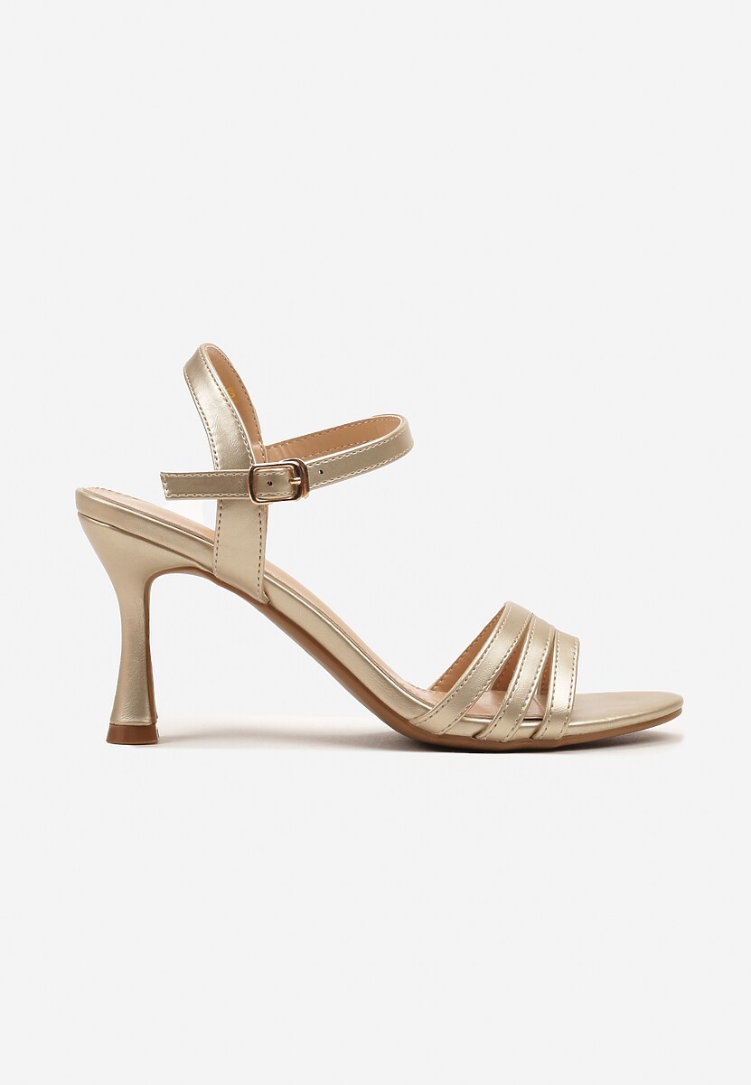 Złote Sandały z Ekoskóry na Szpilce Zapinane na Sprzączkę Ploemis