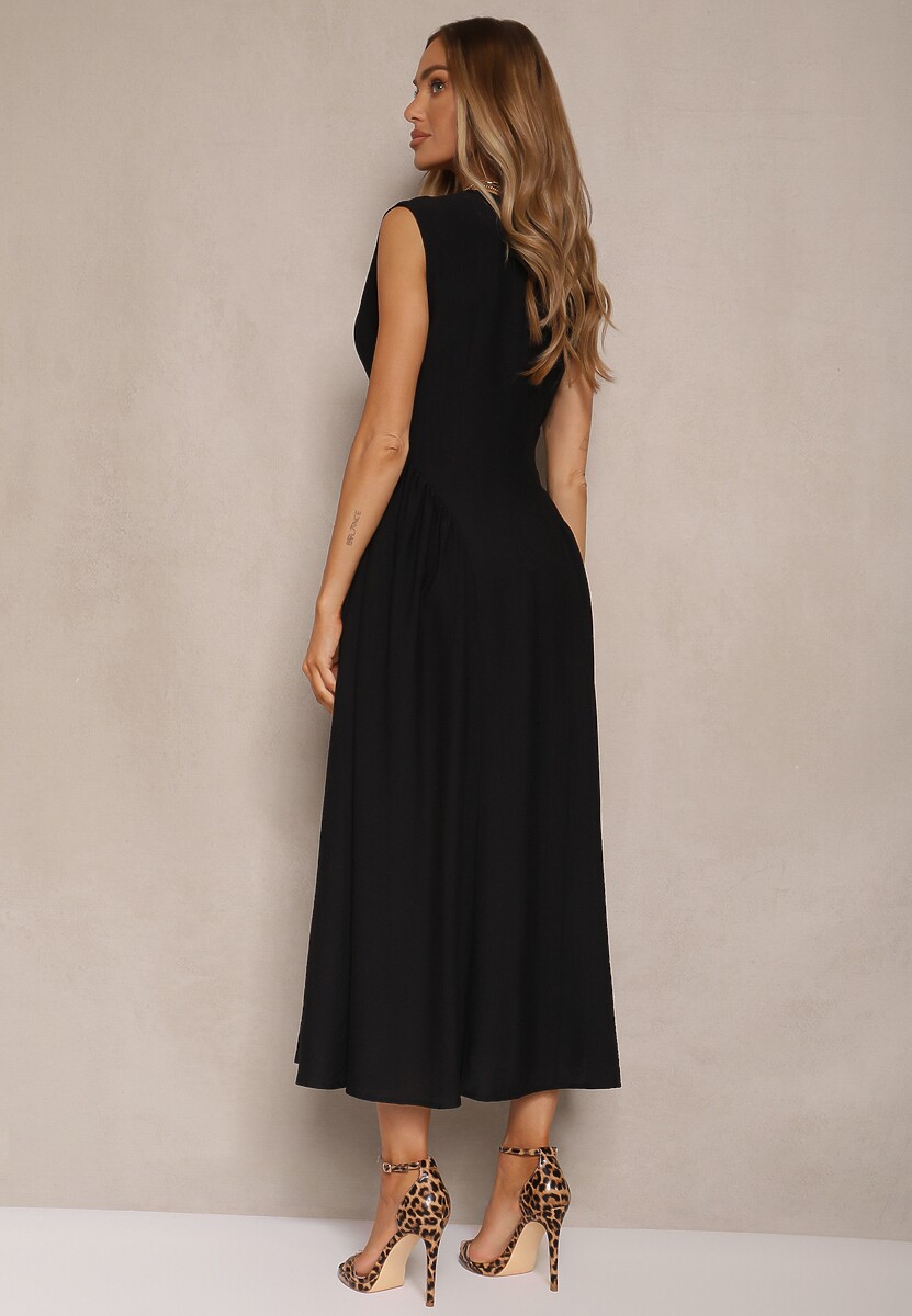 Czarna Rozkloszowana Sukienka z Wiskozy Lirune