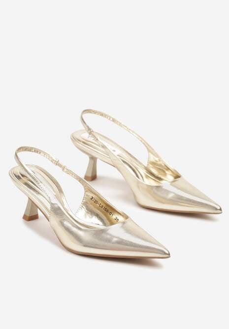 Złote Sandały na Obcasie Typu Kaczuszka Bez Pięty Sallinna