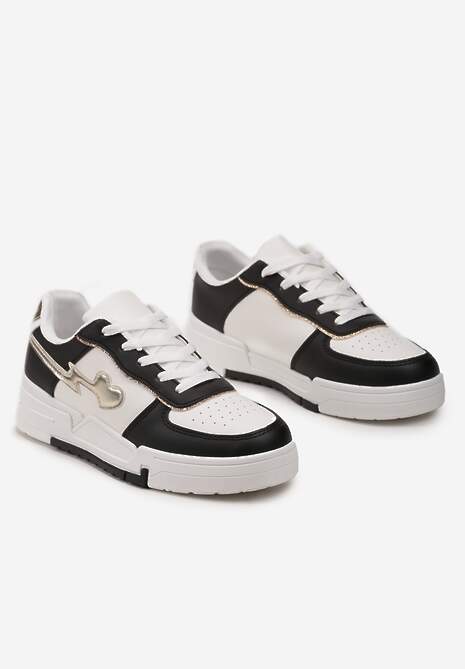 Czarno-Białe Sznurowane Sneakersy na Grubej Podeszwie z Brokatowym Zdobieniem Anaieli