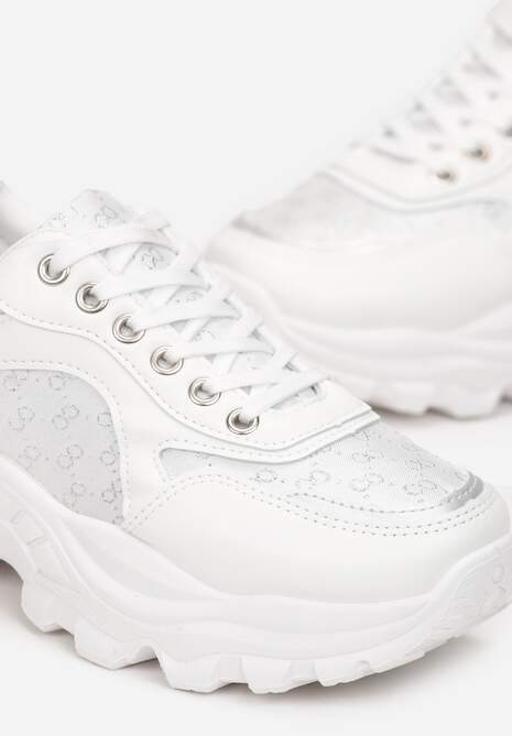 Białe Sneakersy z Metaliczną Nitką na Grubej Podeszwie Melimeda
