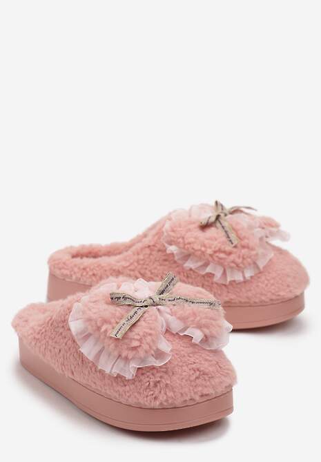 Różowe Kapcie z Futerka Ozdobione Kokardką Nuvimes