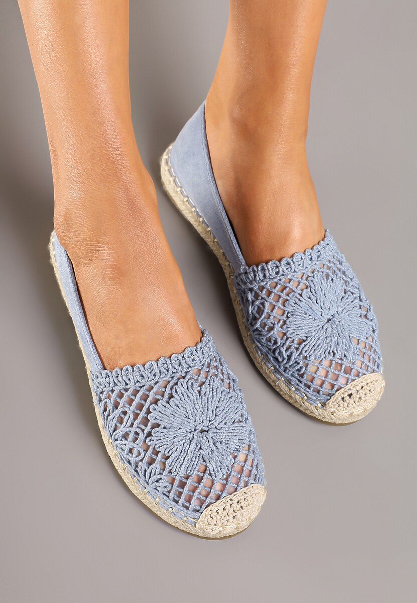 Niebieskie Espadryle z Ażurową Cholewką i Plecionką Sdivena