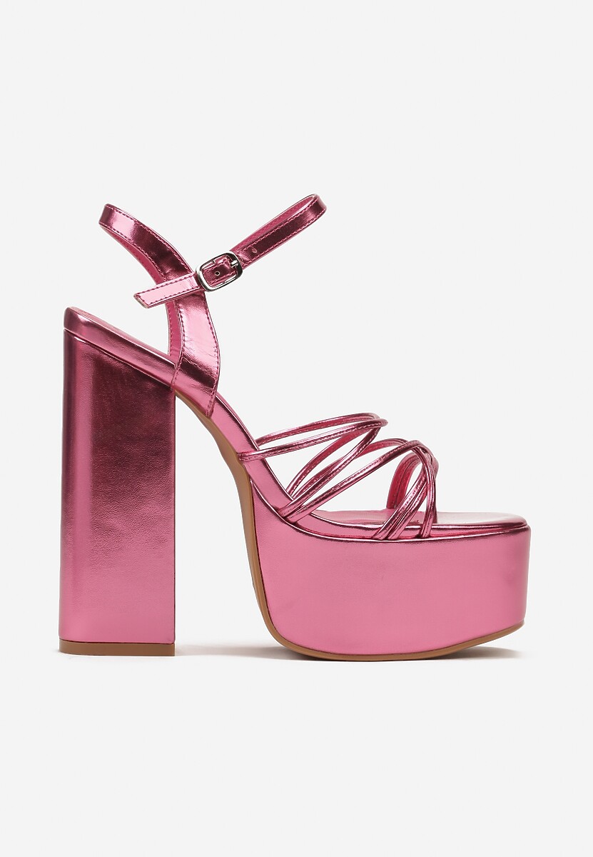 Fuksjowe Sandały na Wysokim Słupku i Platformie z Cienkimi Paskami Tolme