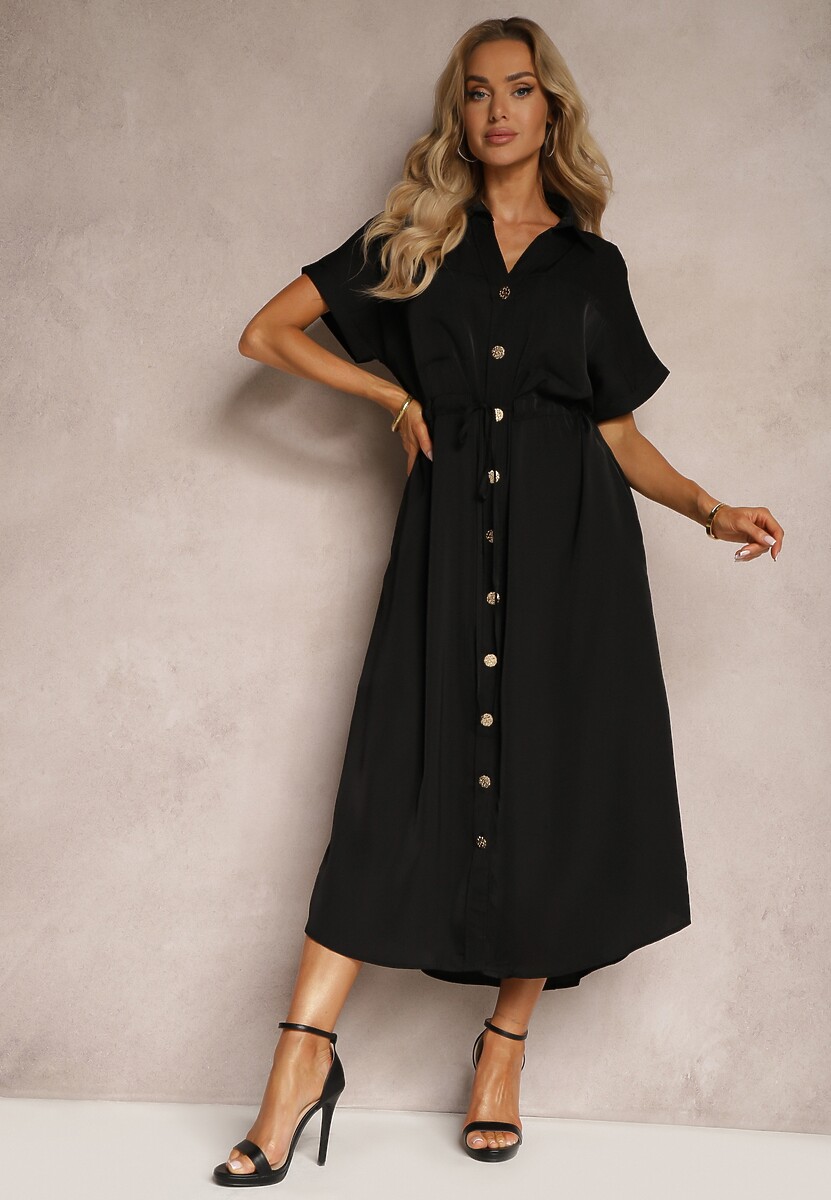 Biała Sukienka Koszulowa z Materiałowym Paskiem Zapinana na Guziki Quintia