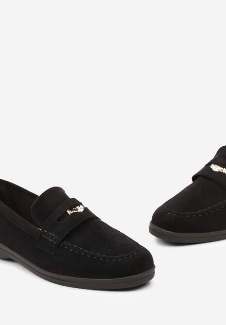 Czarne Klasyczne Mokasyny z Imitacji Zamszu z Klamerką Dorellia
