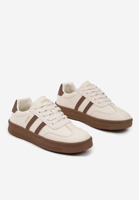 Beżowo-Brązowe Sneakersy Sportowe z Ozdobnymi Paskami i Przeszyciami Wenilan