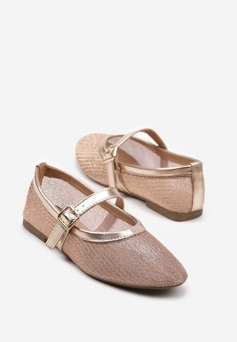 Szampańskie Balerinki Vices w Stylu Mary Jane z Siateczki z Metalicznym Połyskiem Kolarilia