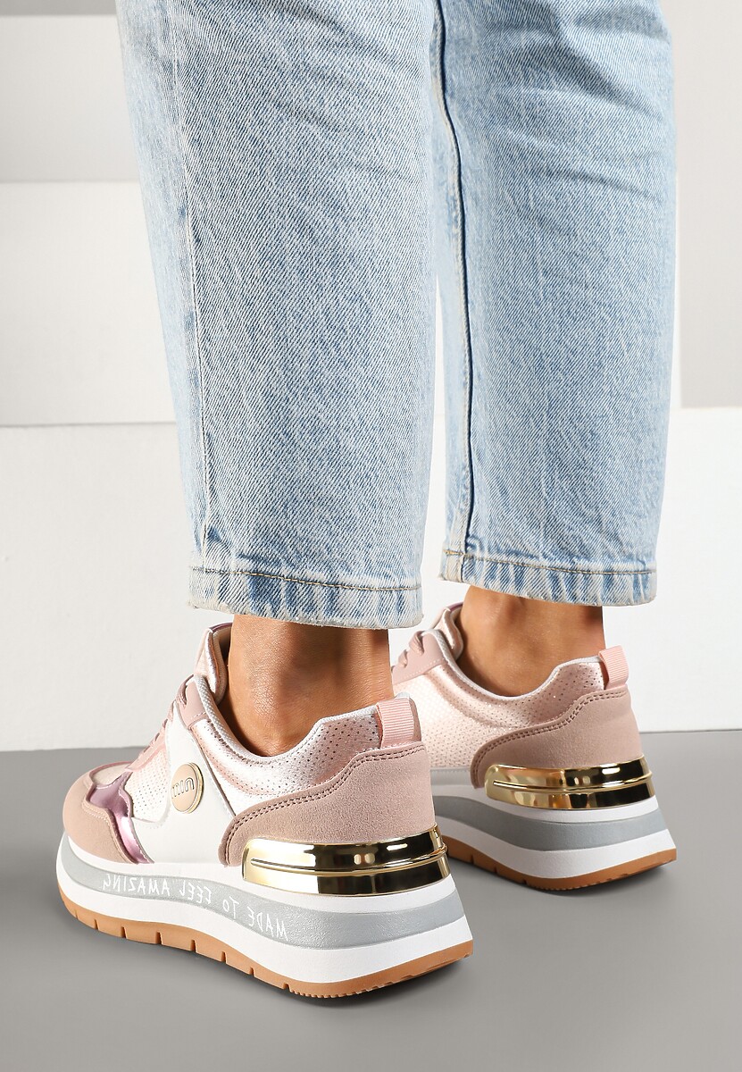 Różowe Sneakersy Streetwearowe Zdobione Przeszyciami Adivelo