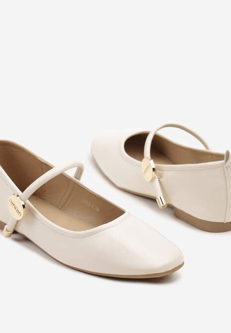 Beżowe Balerinki z Kwadratowym Noskiem i Ozdobnym Paskiem Firmio
