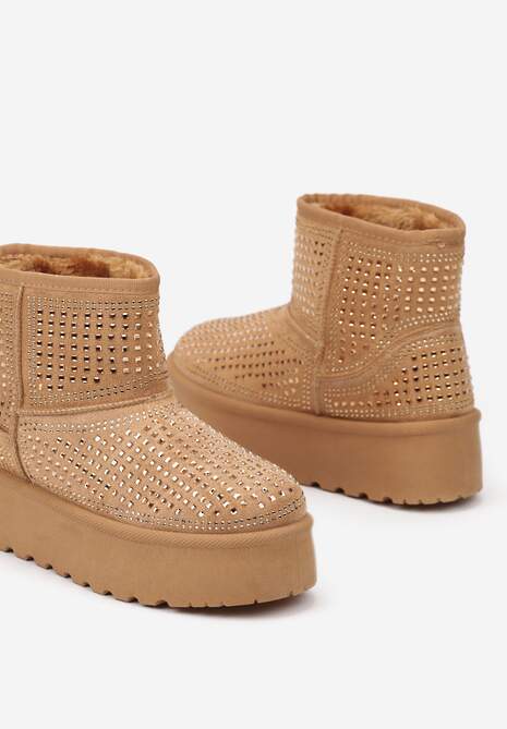 Brązowe Śniegowce na Platformie Ozdobione Cyrkoniami Beriga