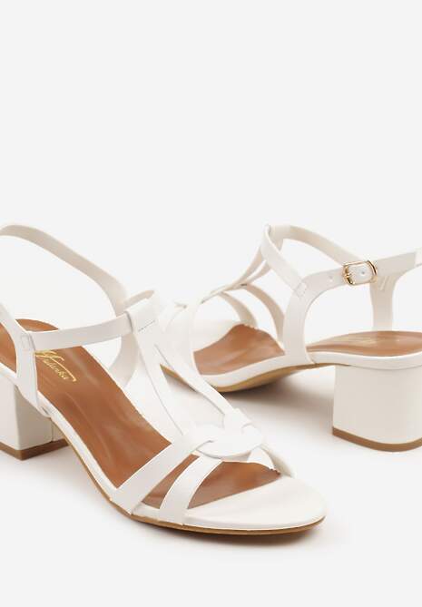 Białe Sandały na Obcasie Typu Słupek z Paskiem ze Sprzączką Alipssa
