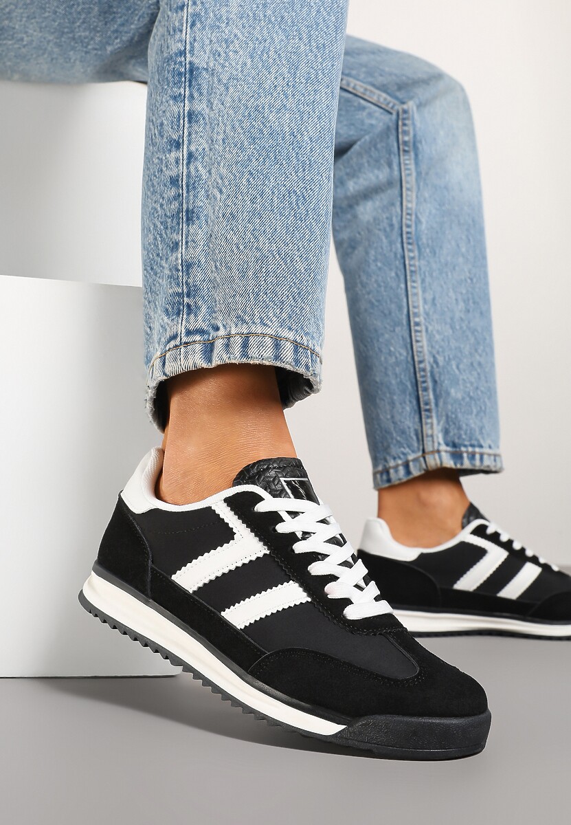 Czarne Sneakersy z Geometrycznym Wzorem Eravania