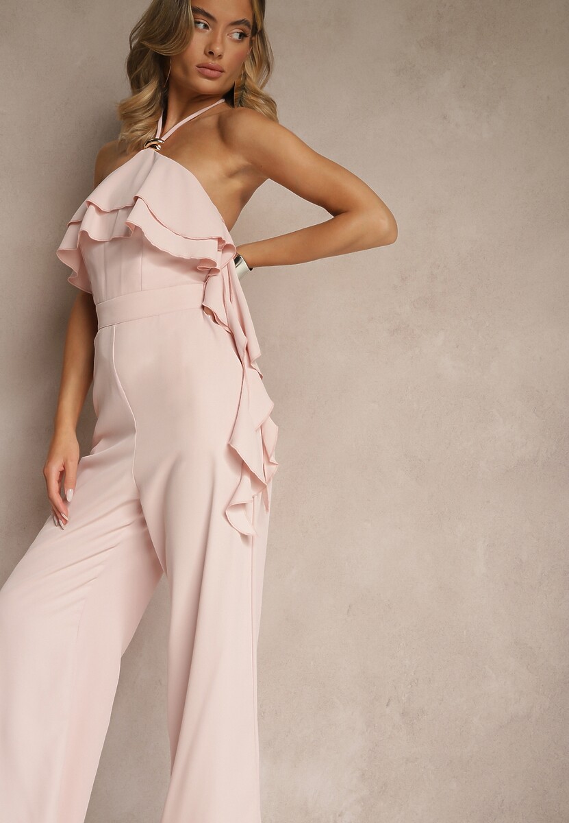 Biały Asymetryczny Kombinezon Ozdobiony Metaliczną Aplikacją Tilfina