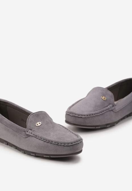 Szare Klasyczne Mokasyny z Ekozamszu z Wkładką ze Skóry Naturalnej Nemese