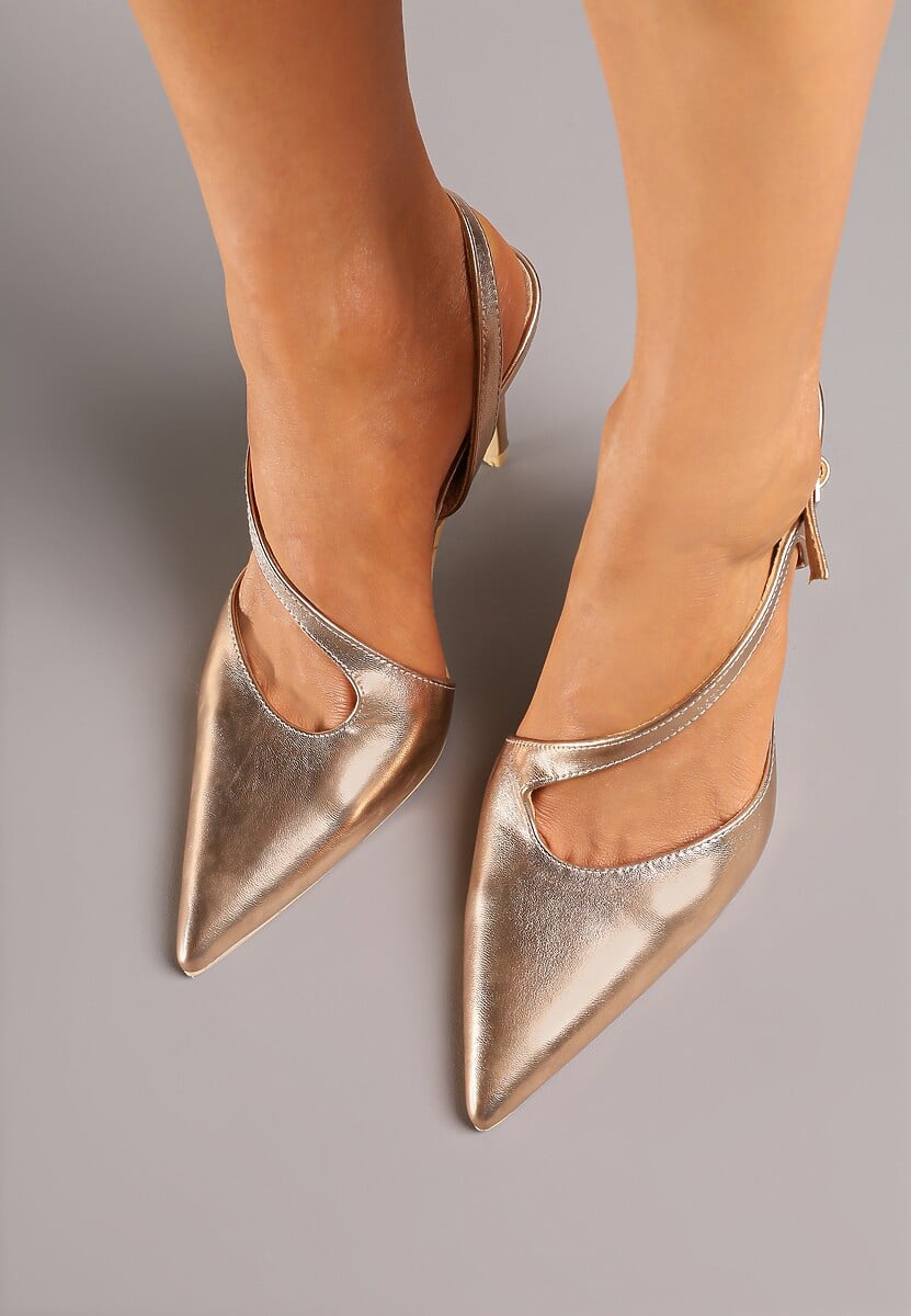 Szampańskie Asymetryczne Sandały Vices na Obcasie ze Szpiczastym Noskiem Niriese