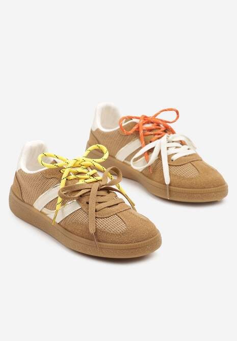 Brązowe Sneakersy z Geometrycznymi Paskami i Podwójnym Wiązaniem Florlevi