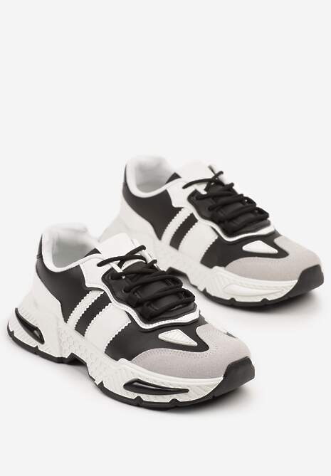 Czarno-Białe Sneakersy w Streetwearowym Stylu z Ozdobnymi Przeszyciami Isallena