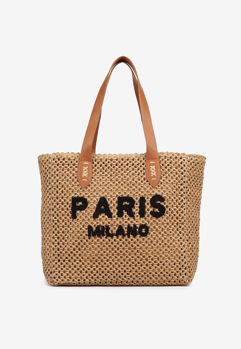 Czarna Pleciona Torebka Shopper Ozdobiona Napisem Navinta