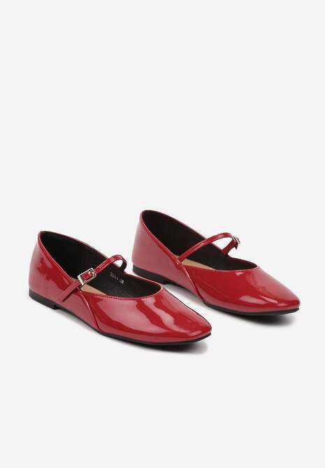 Czerwone Casualowe Balerinki Mary Jane z Ozdobnym Paseczkiem ze Sprzączką Nailira