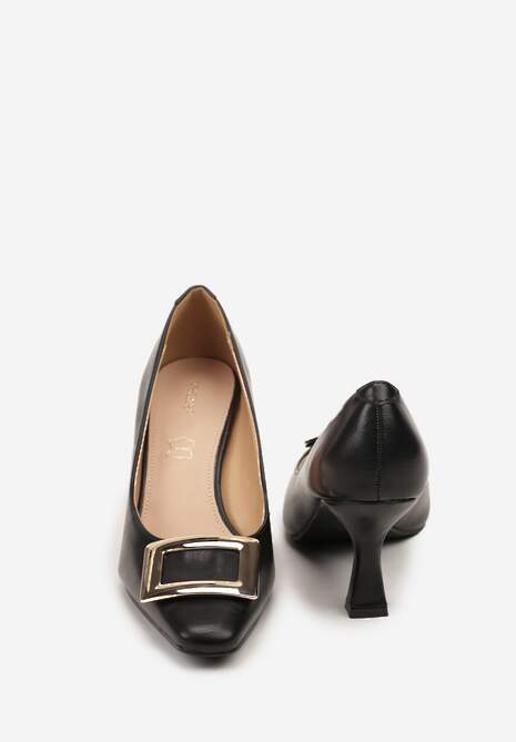 Czarne Czółenka Vices ze Skórzaną Wkładką i Metaliczną Klamerką Berrine