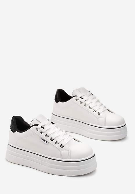 Biało-Czarne Sneakersy przed Kostkę na Grubej Podeszwie Kernia