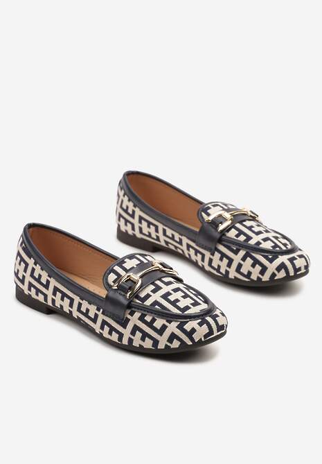 Granatowe Mokasyny z Ekozamszu z Ozdobną Metaliczną Aplikacją Nusarila