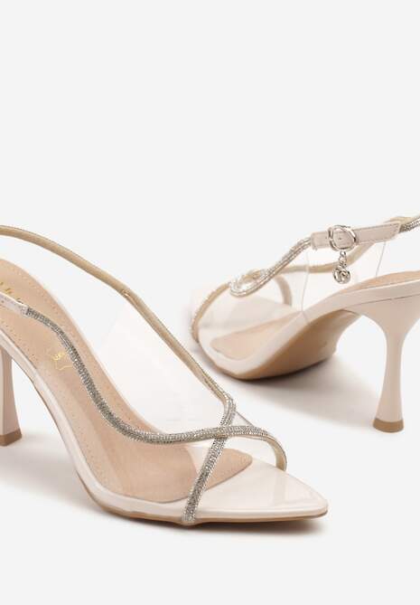 Beżowe Sandały Vices na Szpilce z Cyrkoniowymi Paskami Ovilira